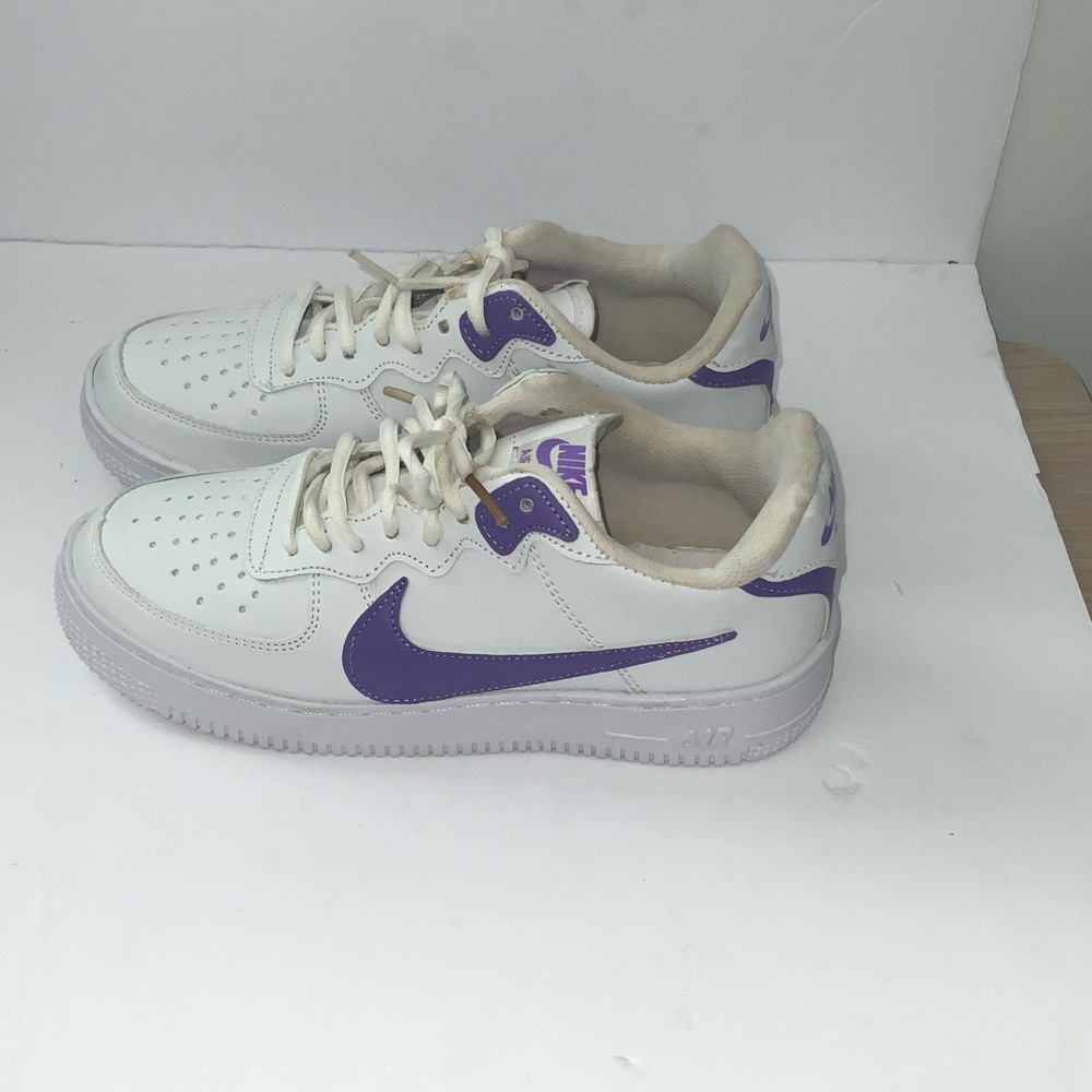 Nike White and Purple Air Force 1 Sneakers